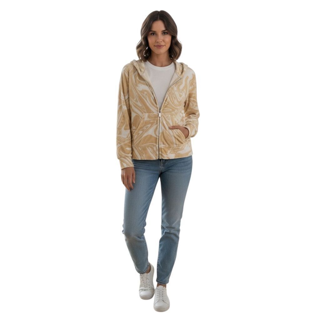 Juicy Couture White & Beige Swirls Zippered Hoodie with Pockets